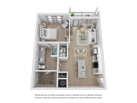 A2 floor plan 1 bed, 1 bath